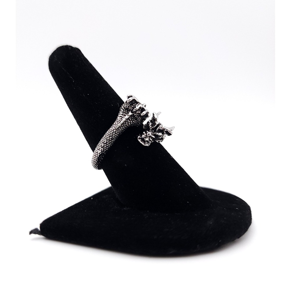Dueling Dragon Head Ring Silver Plated Adjustable Fantasy Gothic Jewelry - Picture 4 of 9